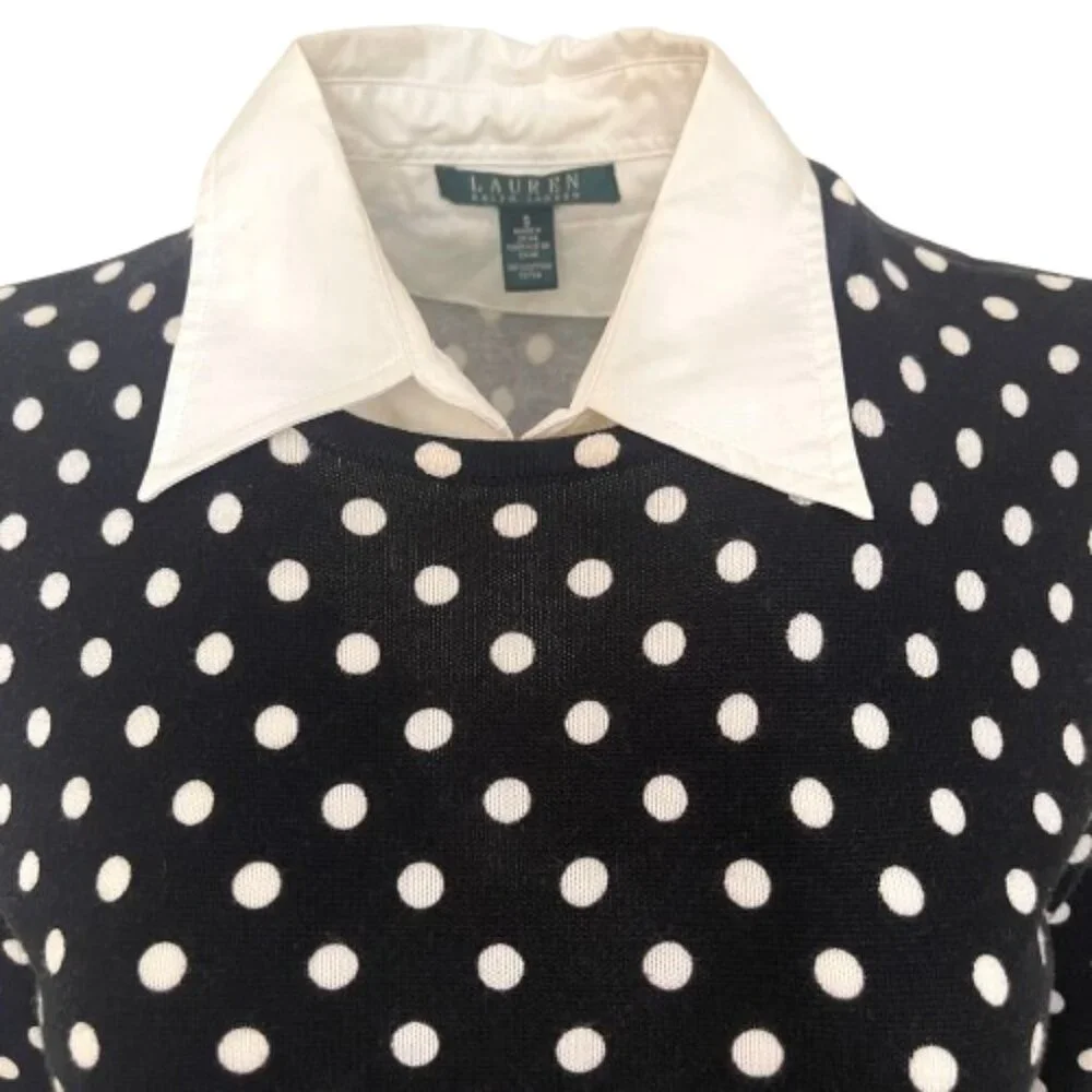 NWOT Ralph Lauren POLKA DOT WHITE COLAR KNIT TOP S - Picture 12 of 13
